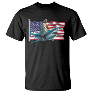 Funny Jesus Shark T Shirt Christian Patriotic American Flag Meme TS14 Black Print Your Wear
