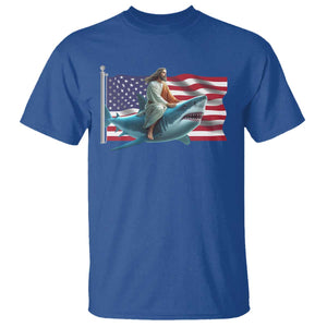 Funny Jesus Shark T Shirt Christian Patriotic American Flag Meme TS14 Royal Blue Print Your Wear