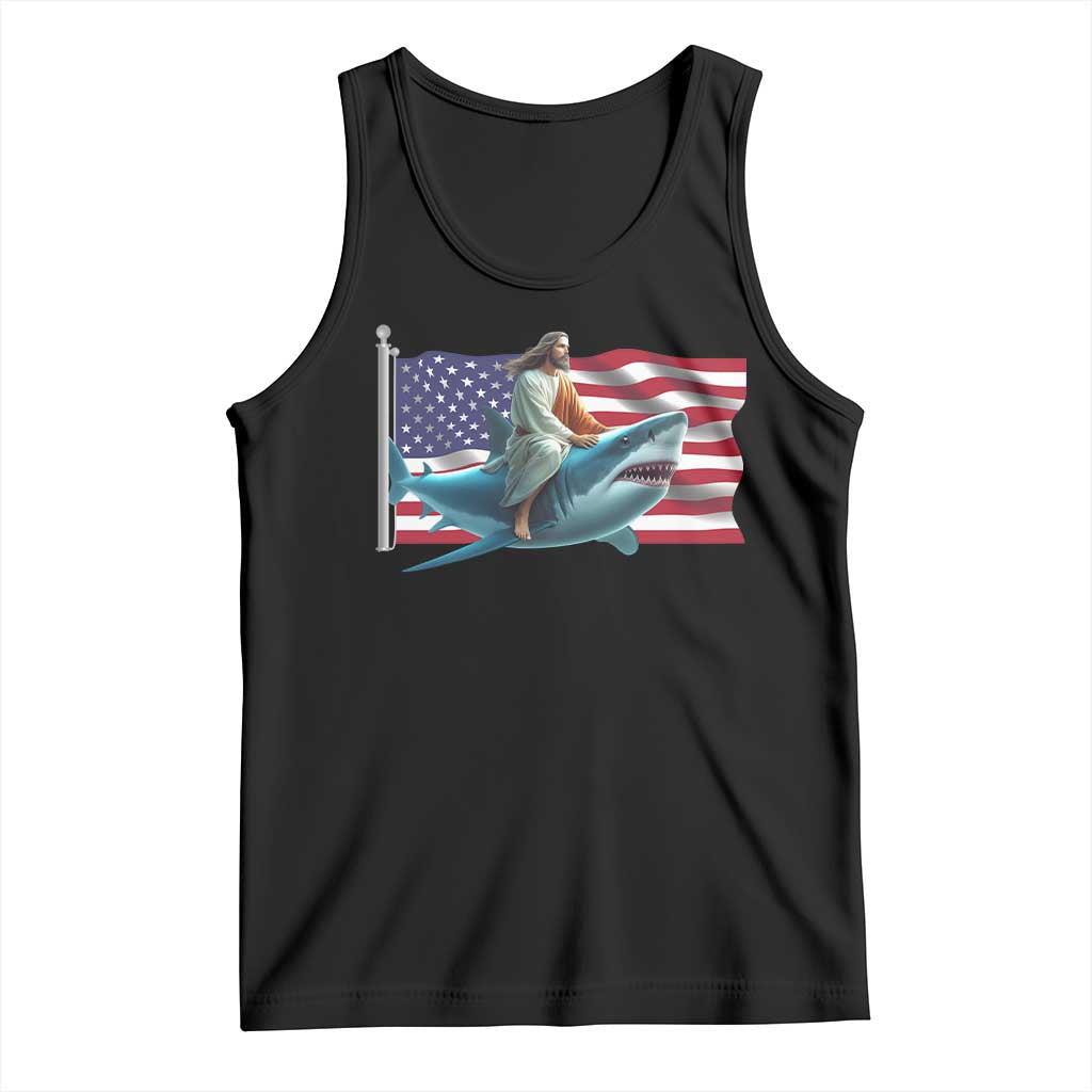 Funny Jesus Shark Tank Top Christian Patriotic American Flag Meme TS14 Black Print Your Wear