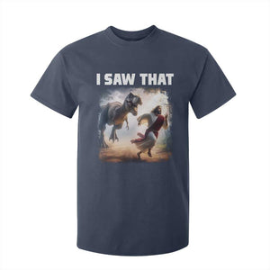 Funny Jesus Dinosaur T Shirt For Kid I Saw That Christan Meme TS14 Navy Print Your Wear