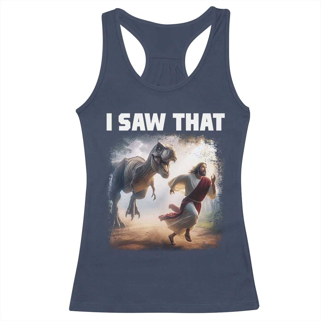 Funny Jesus Dinosaur Racerback Tank Top I Saw That Christan Meme TS14 Navy Print Your Wear