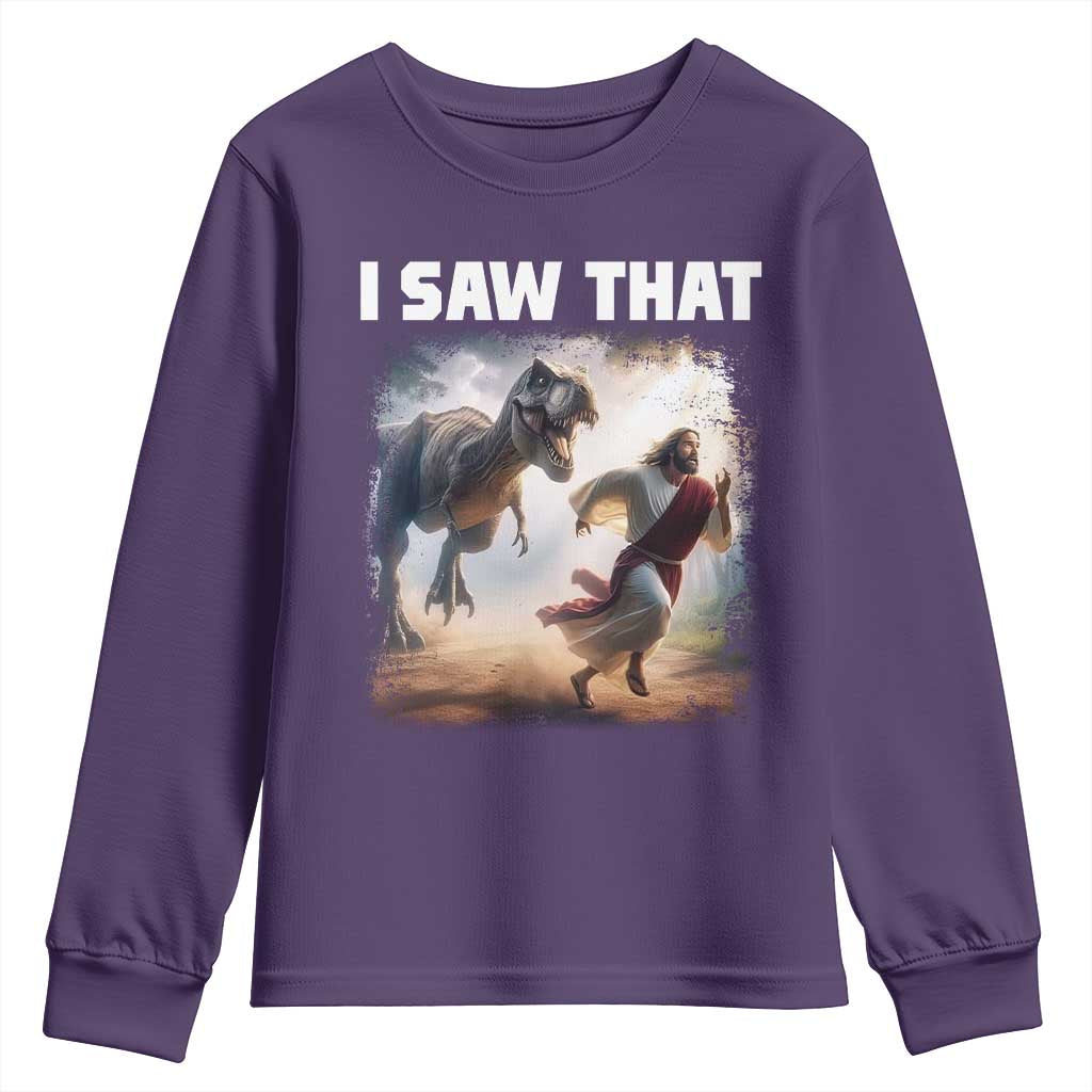 Funny Jesus Dinosaur Youth Sweatshirt I Saw That Christan Meme TS14 Purple Print Your Wear
