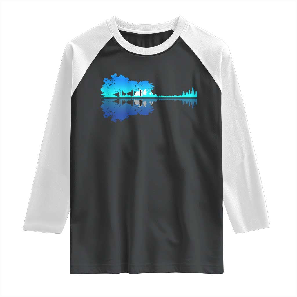 Guitar Lake Shadow Raglan Shirt Acoustic Guitarist Musician Nature Lover TS14 Black White Print Your Wear