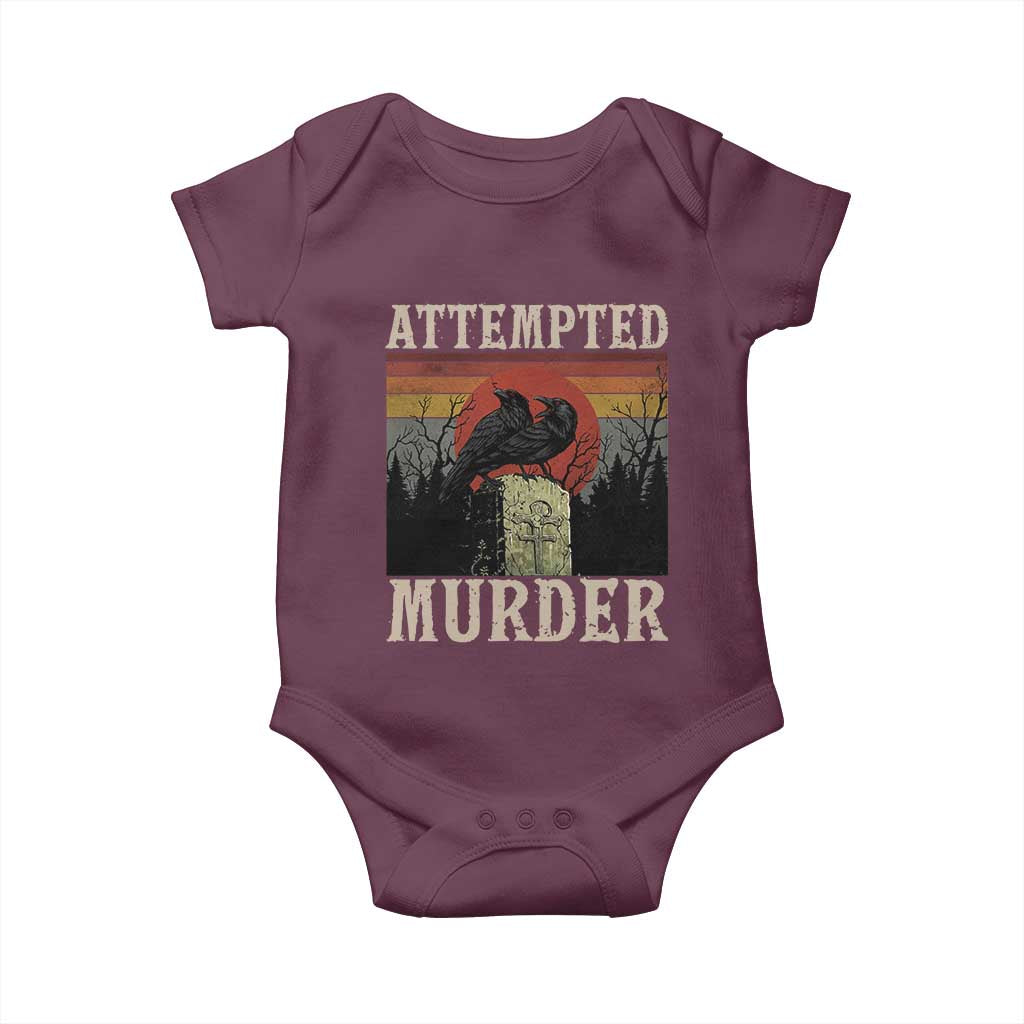 Funny Literary Baby Onesie Attempted Murder Two Crows Bird on Branch TS14 Maroon Print Your Wear