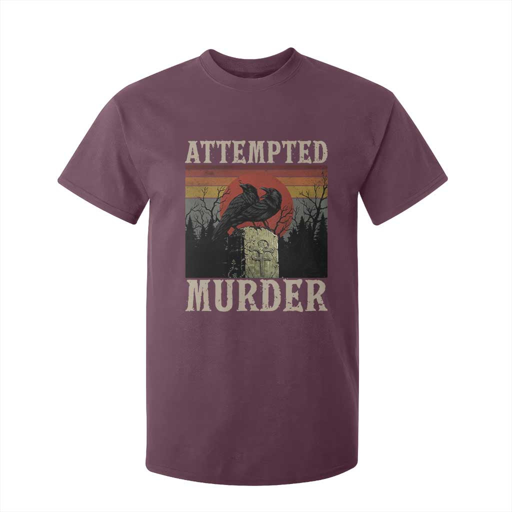 Funny Literary T Shirt For Kid Attempted Murder Two Crows Bird on Branch TS14 Maroon Print Your Wear