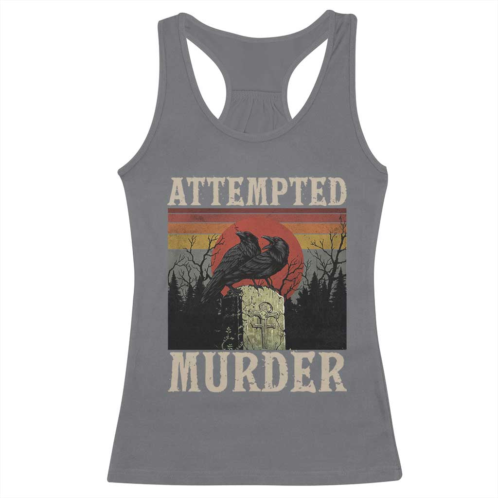Funny Literary Racerback Tank Top Attempted Murder Two Crows Bird on Branch TS14 Charcoal Print Your Wear