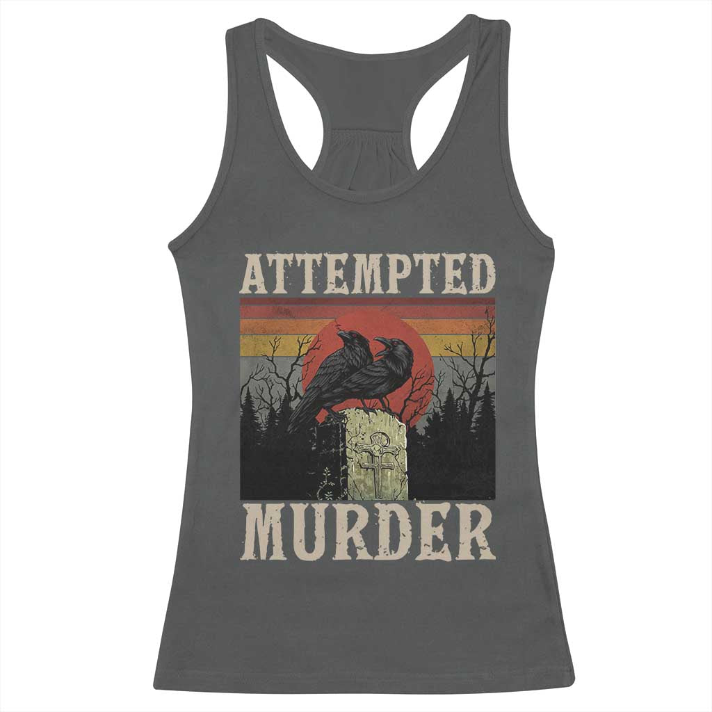 Funny Literary Racerback Tank Top Attempted Murder Two Crows Bird on Branch TS14 Dark Heather Print Your Wear