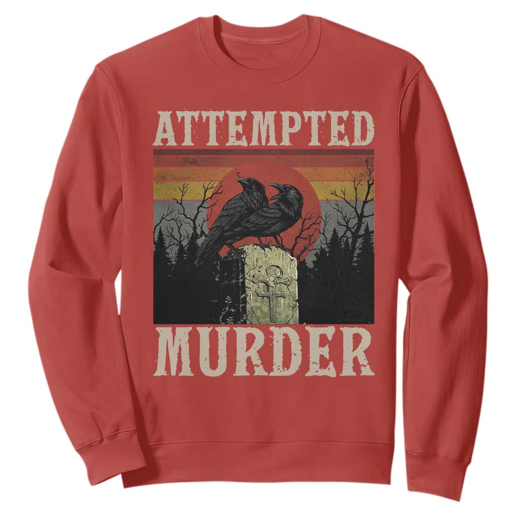 Funny Literary Sweatshirt Attempted Murder Two Crows Bird on Branch TS14 Red Print Your Wear