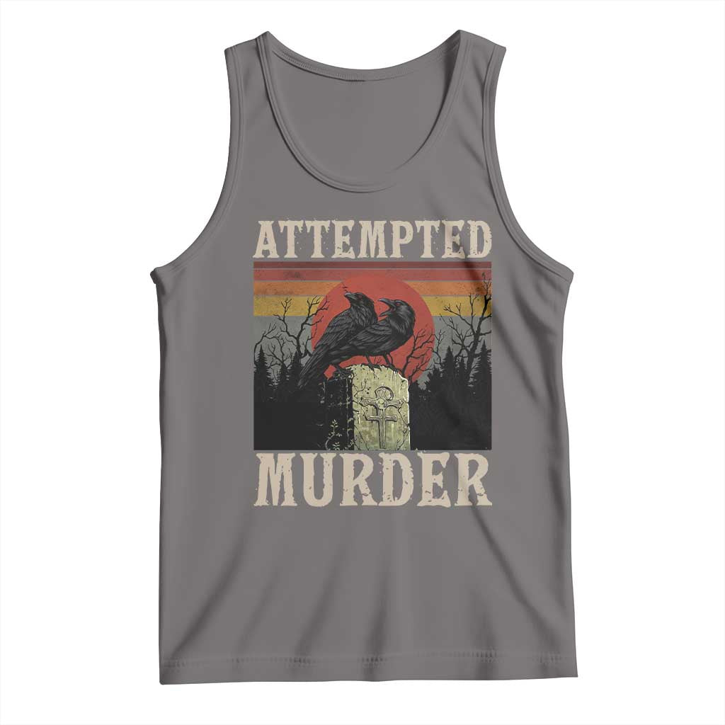 Funny Literary Tank Top Attempted Murder Two Crows Bird on Branch TS14 Deep Heather Print Your Wear