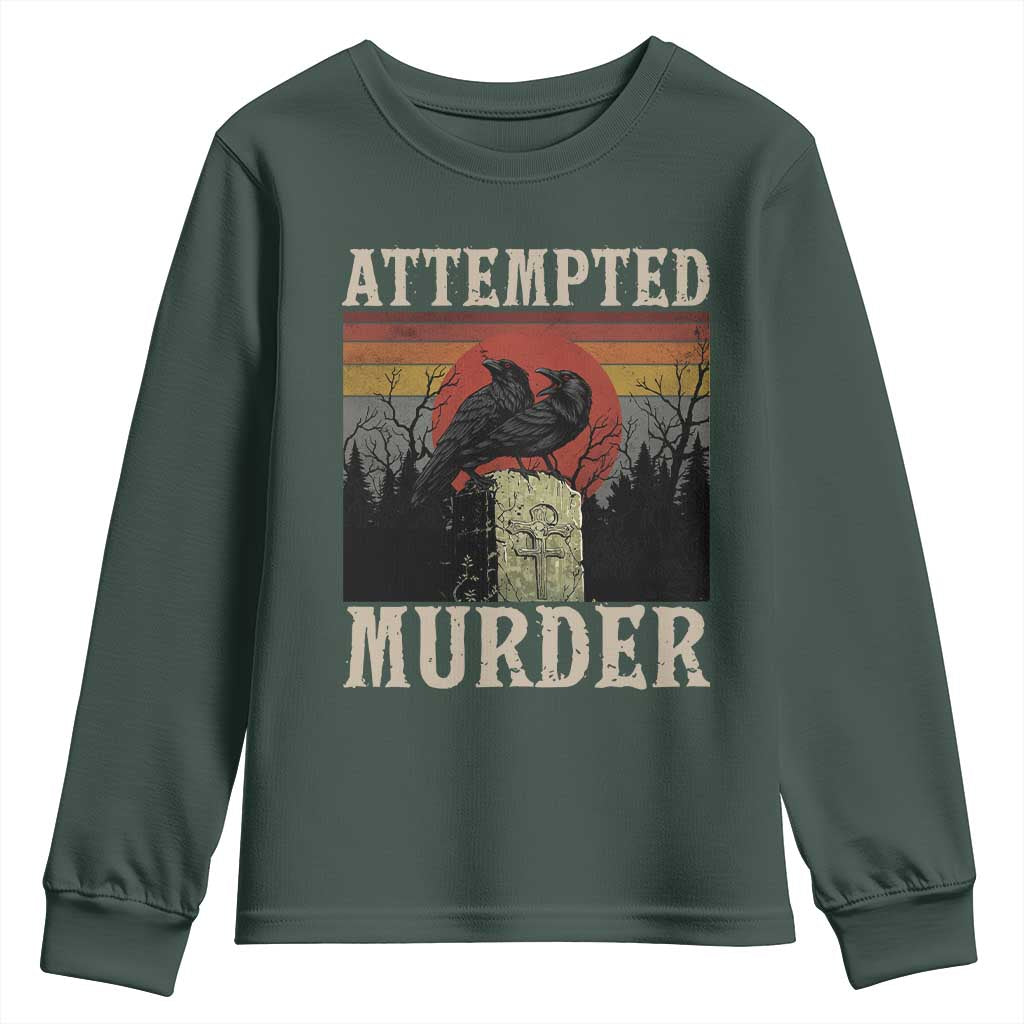 Funny Literary Youth Sweatshirt Attempted Murder Two Crows Bird on Branch TS14 Dark Forest Green Print Your Wear