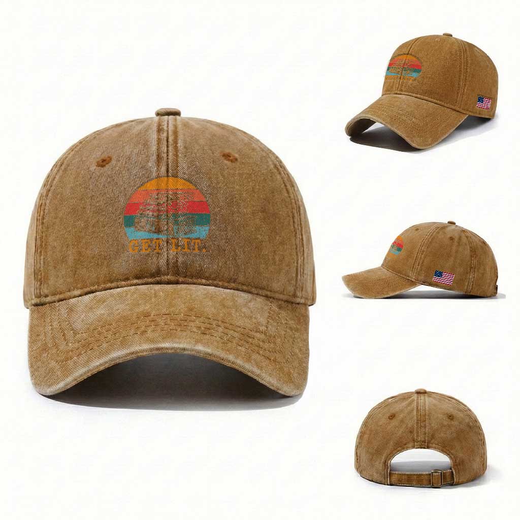 Book Lover Washed Cotton Baseball Cap Get Lit Literature Reading TS14 Washed Cap Universal Fit Yellow Ochre Print Your Wear