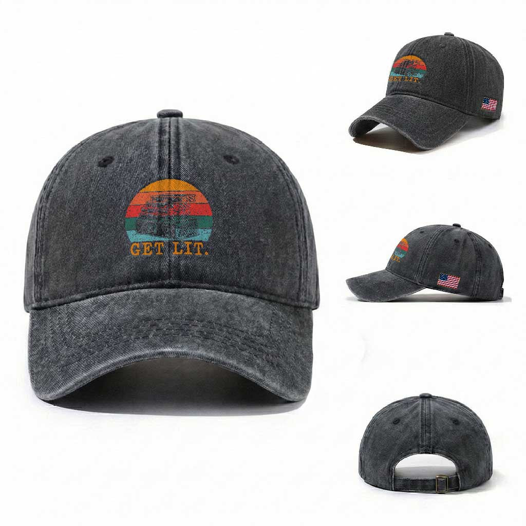 Book Lover Washed Cotton Baseball Cap Get Lit Literature Reading TS14 Washed Cap Universal Fit Dark Gray Print Your Wear