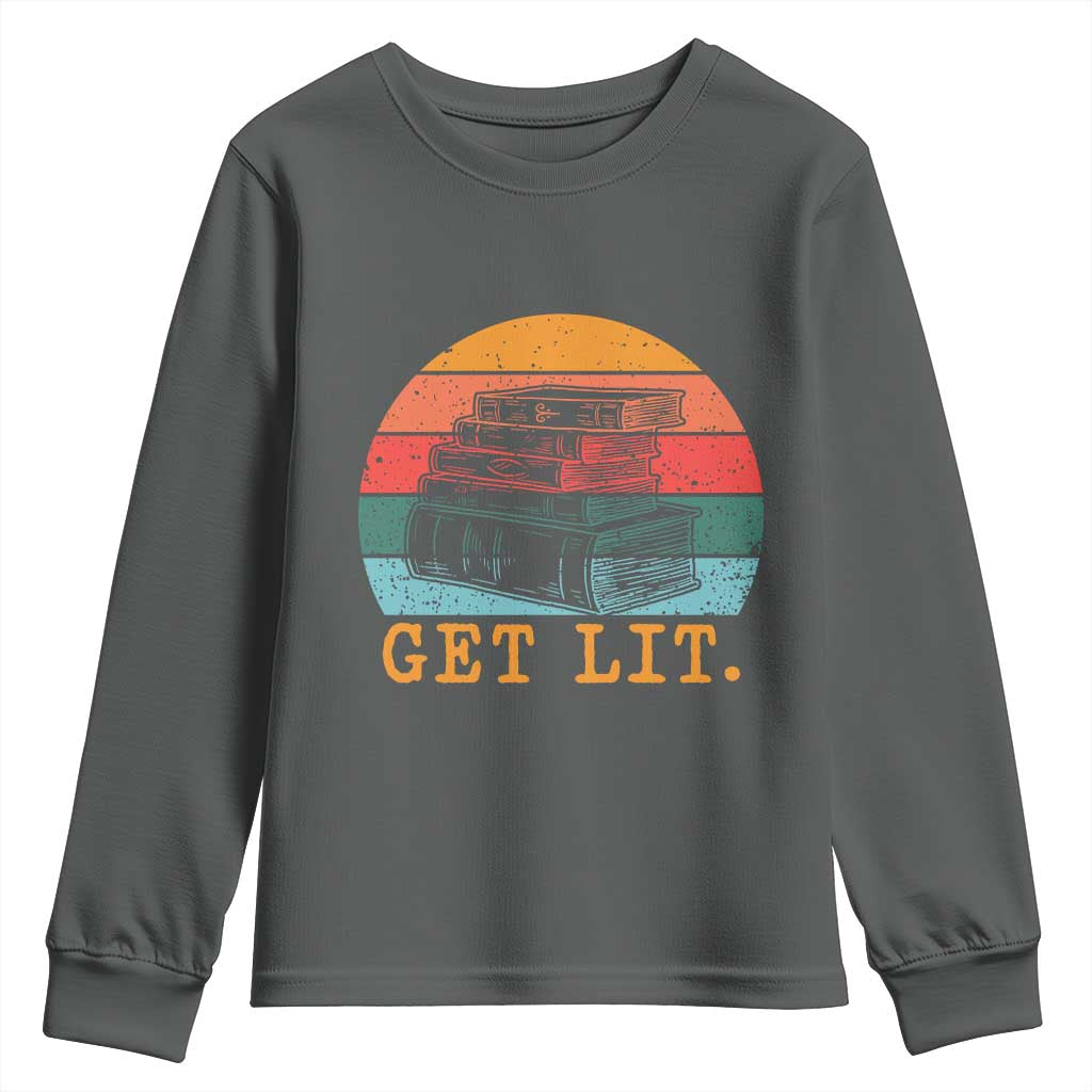 Book Lover Youth Sweatshirt Get Lit Literature Reading TS14 Dark Heather Print Your Wear