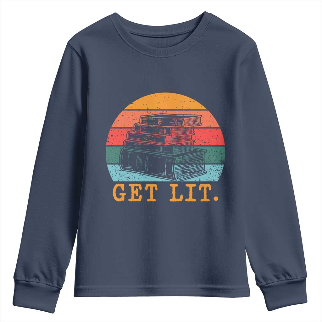 Book Lover Youth Sweatshirt Get Lit Literature Reading TS14 Navy Print Your Wear