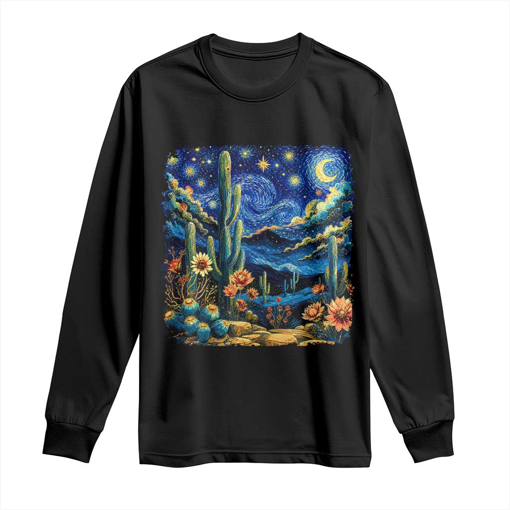 Desert Night Cactus Starry Night Arizona Stars Sky Nature Lover Gift Long Sleeve Shirt TS14 Black Print Your Wear