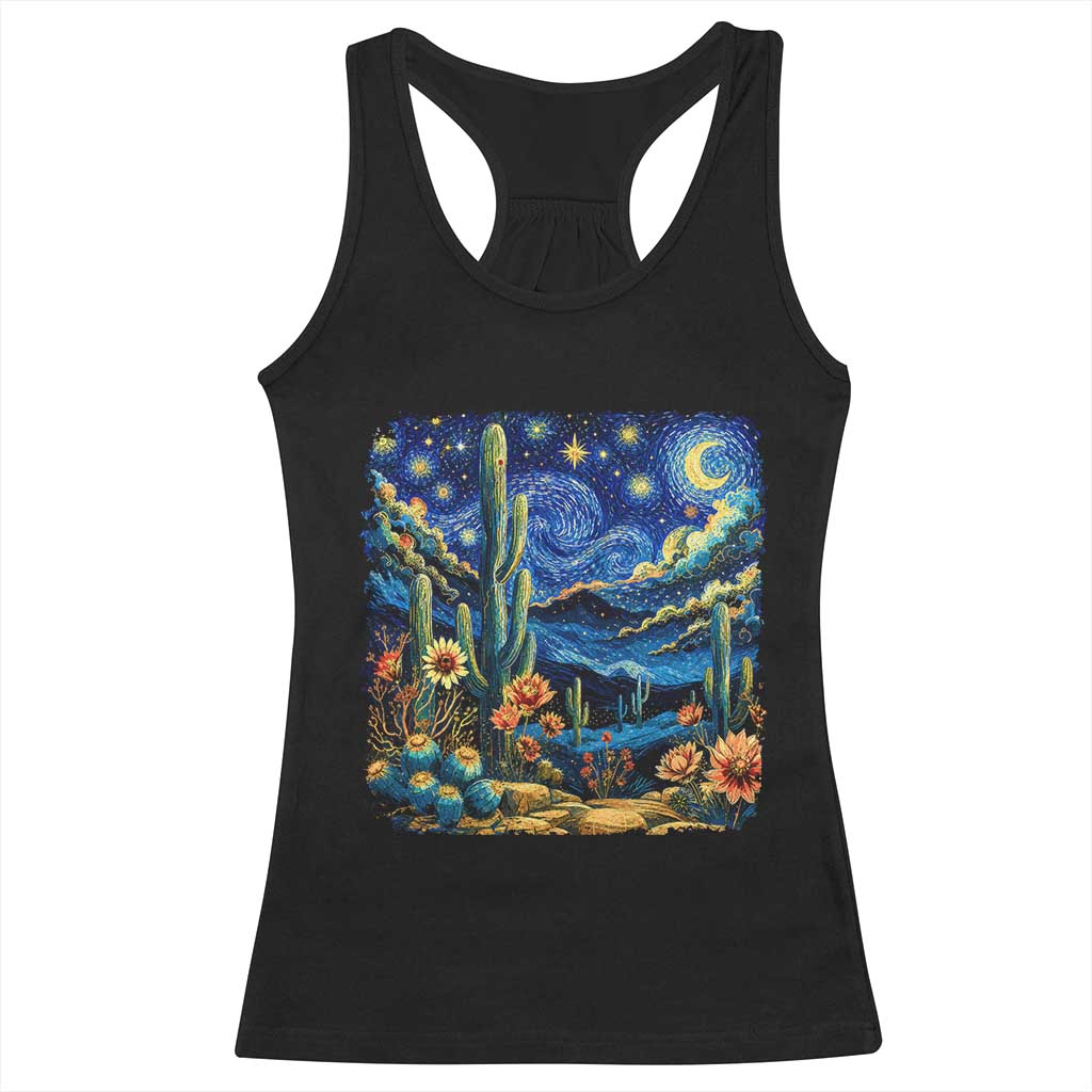 Desert Night Cactus Starry Night Arizona Stars Sky Nature Lover Gift Racerback Tank Top TS14 Black Print Your Wear