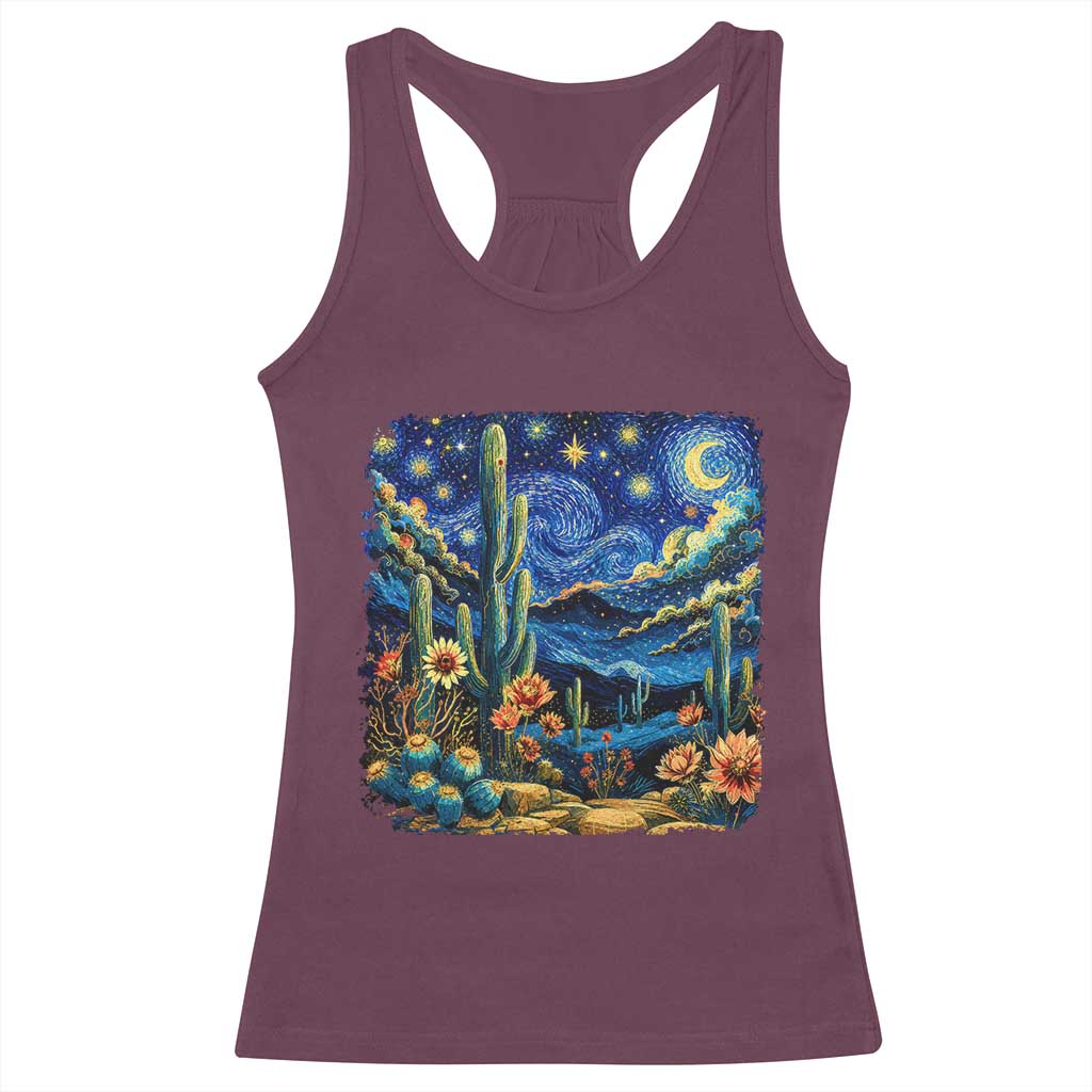 Desert Night Cactus Starry Night Arizona Stars Sky Nature Lover Gift Racerback Tank Top TS14 Maroon Print Your Wear