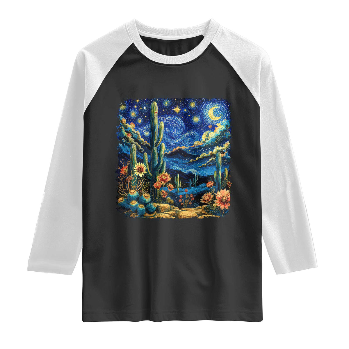 Desert Night Cactus Starry Night Arizona Stars Sky Nature Lover Gift Raglan Shirt TS14 Black White Print Your Wear