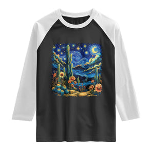 Desert Night Cactus Starry Night Arizona Stars Sky Nature Lover Gift Raglan Shirt TS14 Black White Print Your Wear