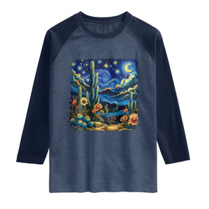 Desert Night Cactus Starry Night Arizona Stars Sky Nature Lover Gift Raglan Shirt TS14 Heather Denim Navy Print Your Wear