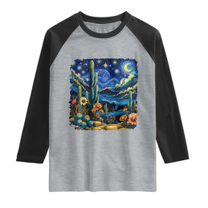 Desert Night Cactus Starry Night Arizona Stars Sky Nature Lover Gift Raglan Shirt TS14 Heather Gray Black Print Your Wear