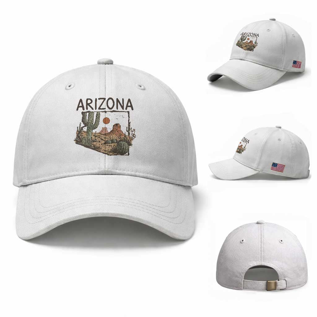 Arizona State Map Desert Landscape Cactus Southwest Baseball Cap TS14 Baseball Cap Universal Fit White Print Your Wear