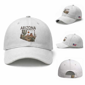 Arizona State Map Desert Landscape Cactus Southwest Baseball Cap TS14 Baseball Cap Universal Fit White Print Your Wear