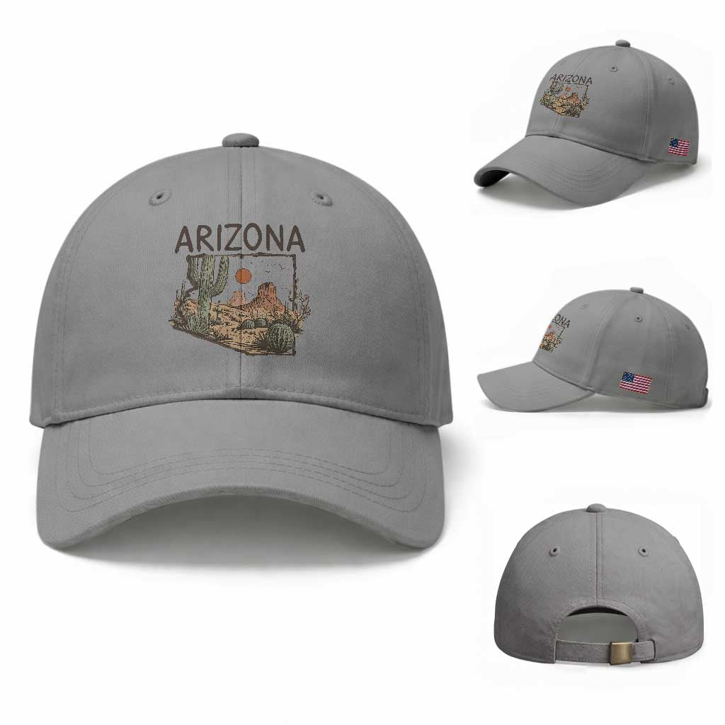 Arizona State Map Desert Landscape Cactus Southwest Baseball Cap TS14 Baseball Cap Universal Fit Sport Gray Print Your Wear