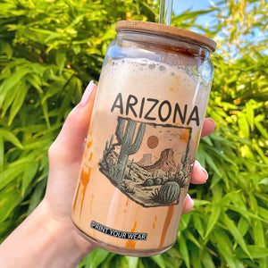Arizona State Map Desert Landscape Cactus Southwest Glass Can TS14 White Print Your Wear