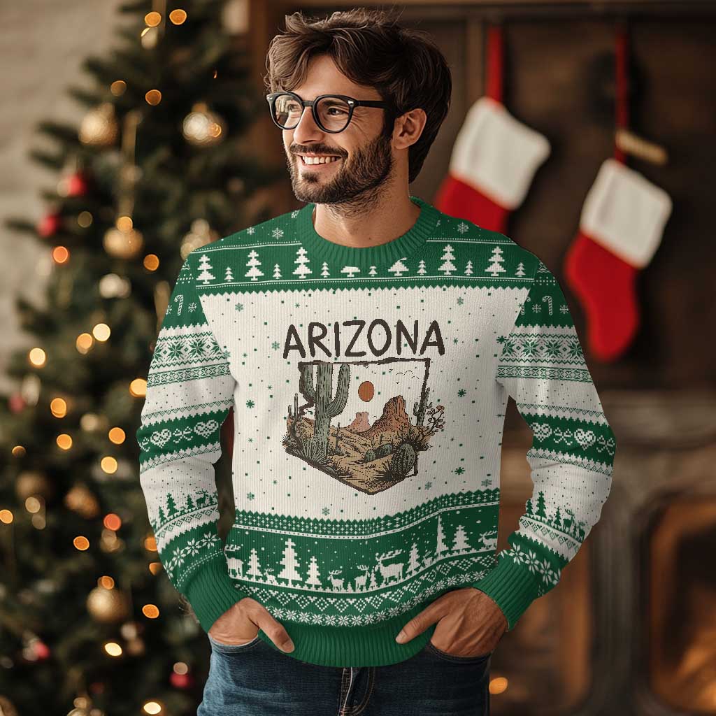 Arizona State Map Desert Landscape Cactus Southwest Ugly Christmas Sweater TS14 Beige Green Print Your Wear