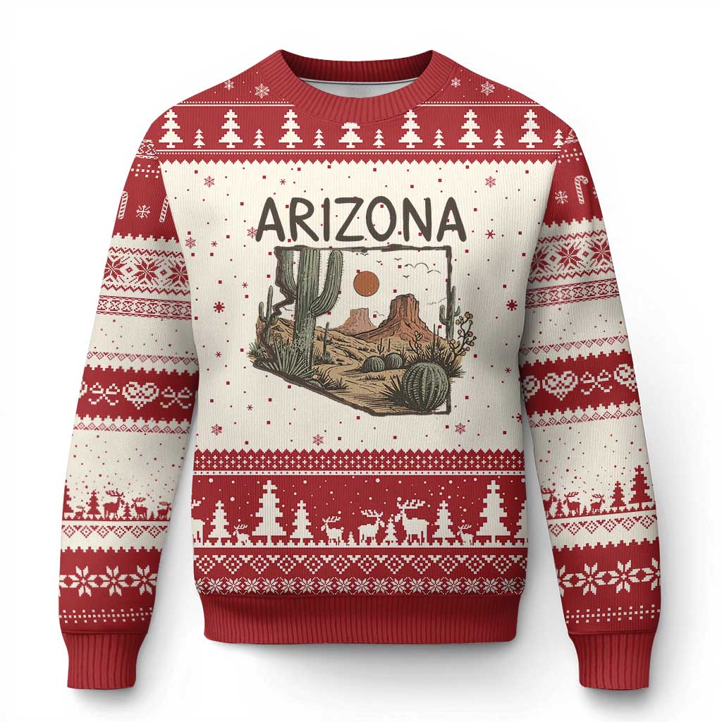 Arizona State Map Desert Landscape Cactus Southwest Ugly Christmas Sweater TS14 Beige Red Print Your Wear