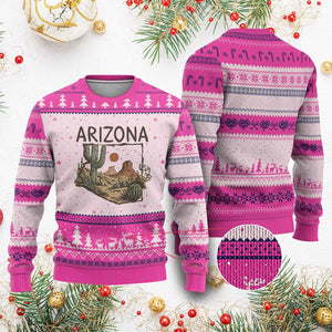 Arizona State Map Desert Landscape Cactus Southwest Ugly Christmas Sweater TS14 Hot Pink Print Your Wear
