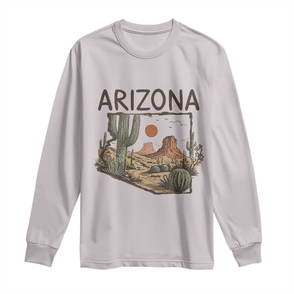 Arizona State Map Desert Landscape Cactus Southwest Long Sleeve Shirt TS14 Ice Gray Print Your Wear