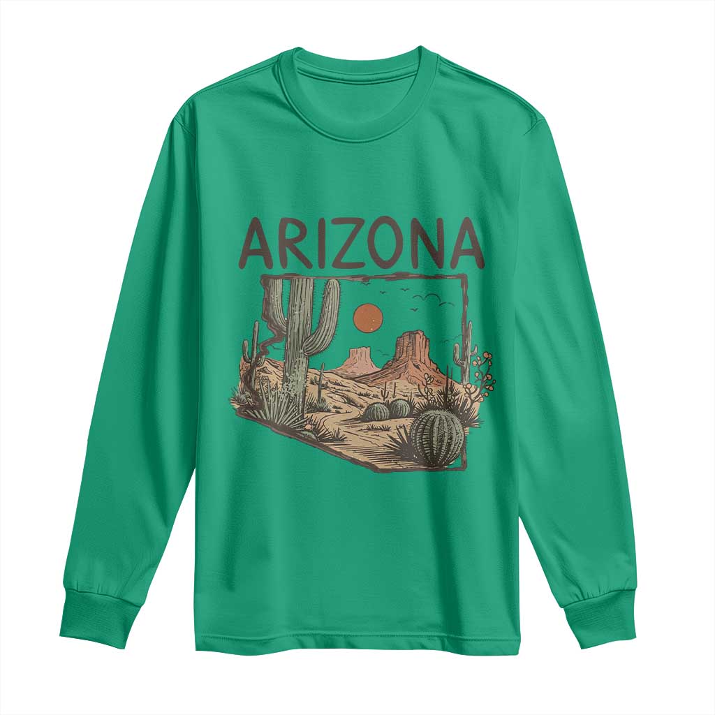 Arizona State Map Desert Landscape Cactus Southwest Long Sleeve Shirt TS14 Irish Green Print Your Wear