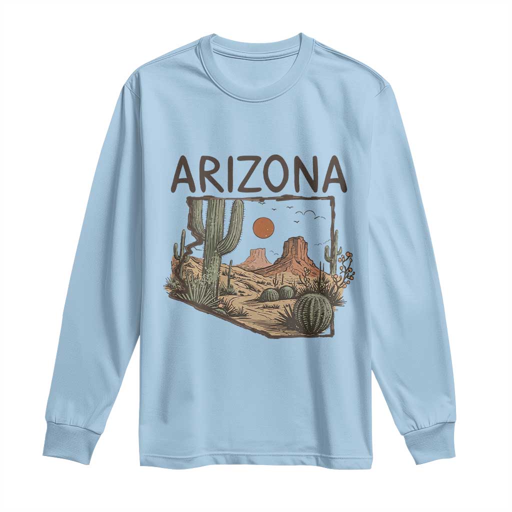 Arizona State Map Desert Landscape Cactus Southwest Long Sleeve Shirt TS14 Light Blue Print Your Wear