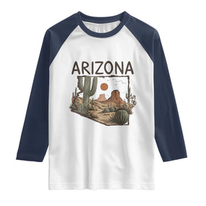 Arizona State Map Desert Landscape Cactus Southwest Raglan Shirt TS14 White Navy Print Your Wear