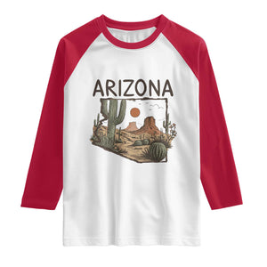 Arizona State Map Desert Landscape Cactus Southwest Raglan Shirt TS14 White Red Print Your Wear