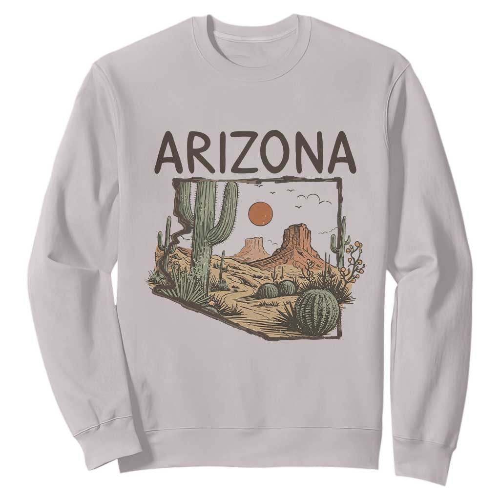 Arizona State Map Desert Landscape Cactus Southwest Sweatshirt TS14 Ice Gray Print Your Wear
