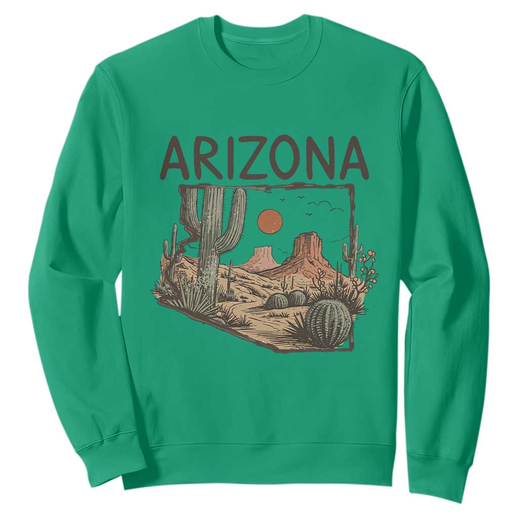 Arizona State Map Desert Landscape Cactus Southwest Sweatshirt TS14 Irish Green Print Your Wear