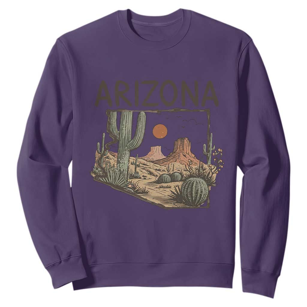 Arizona State Map Desert Landscape Cactus Southwest Sweatshirt TS14 Purple Print Your Wear