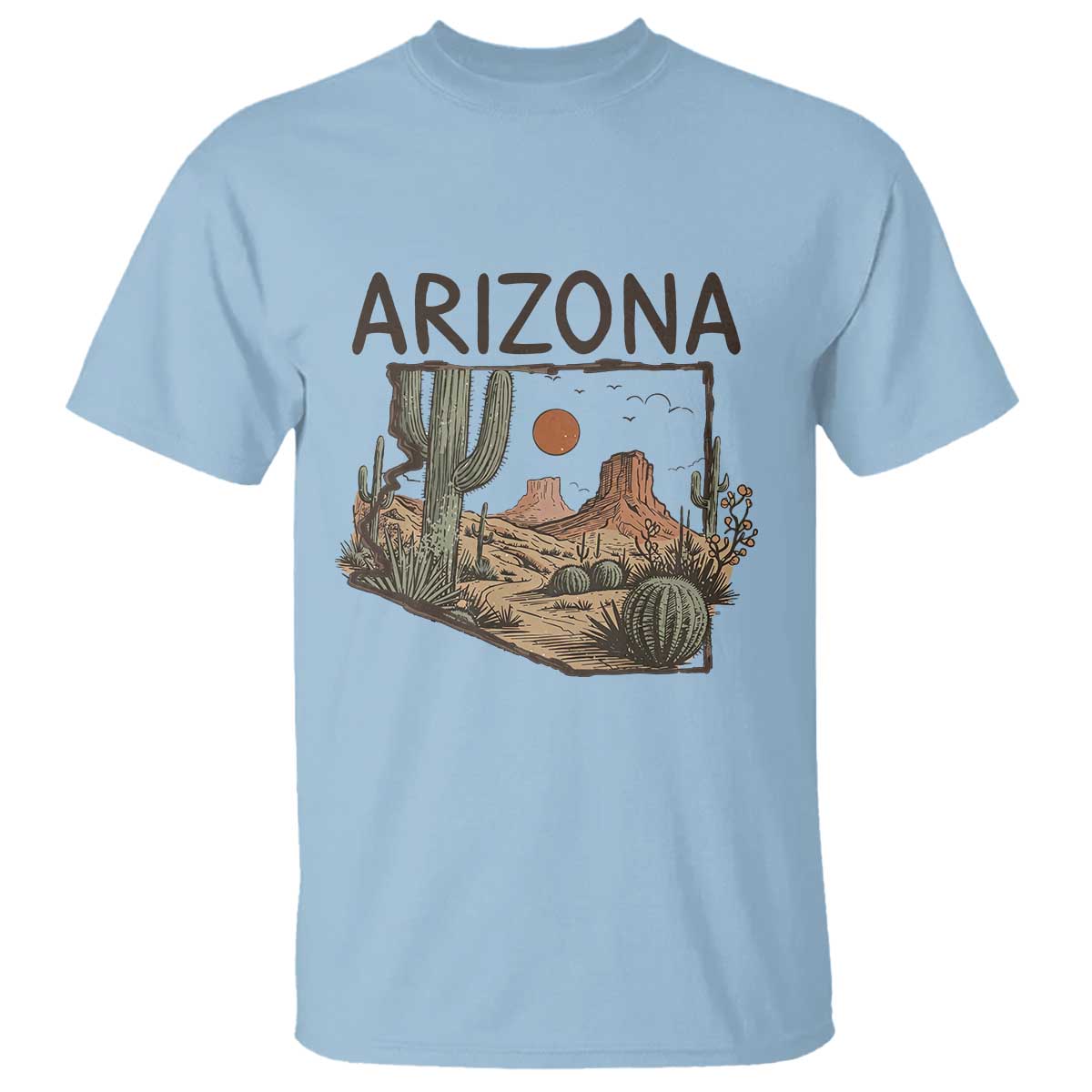 Arizona State Map Desert Landscape Cactus Southwest T Shirt TS14 Light Blue Print Your Wear