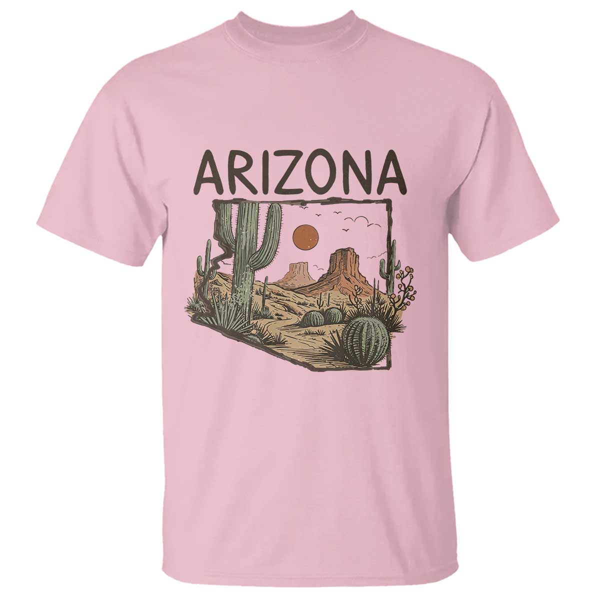 Arizona State Map Desert Landscape Cactus Southwest T Shirt TS14 Light Pink Print Your Wear