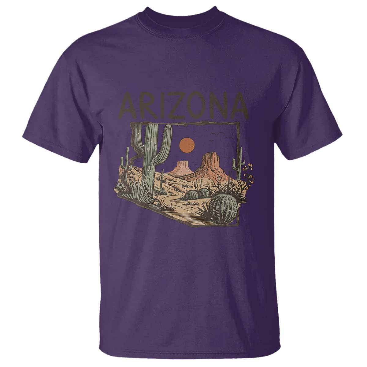 Arizona State Map Desert Landscape Cactus Southwest T Shirt TS14 Purple Print Your Wear