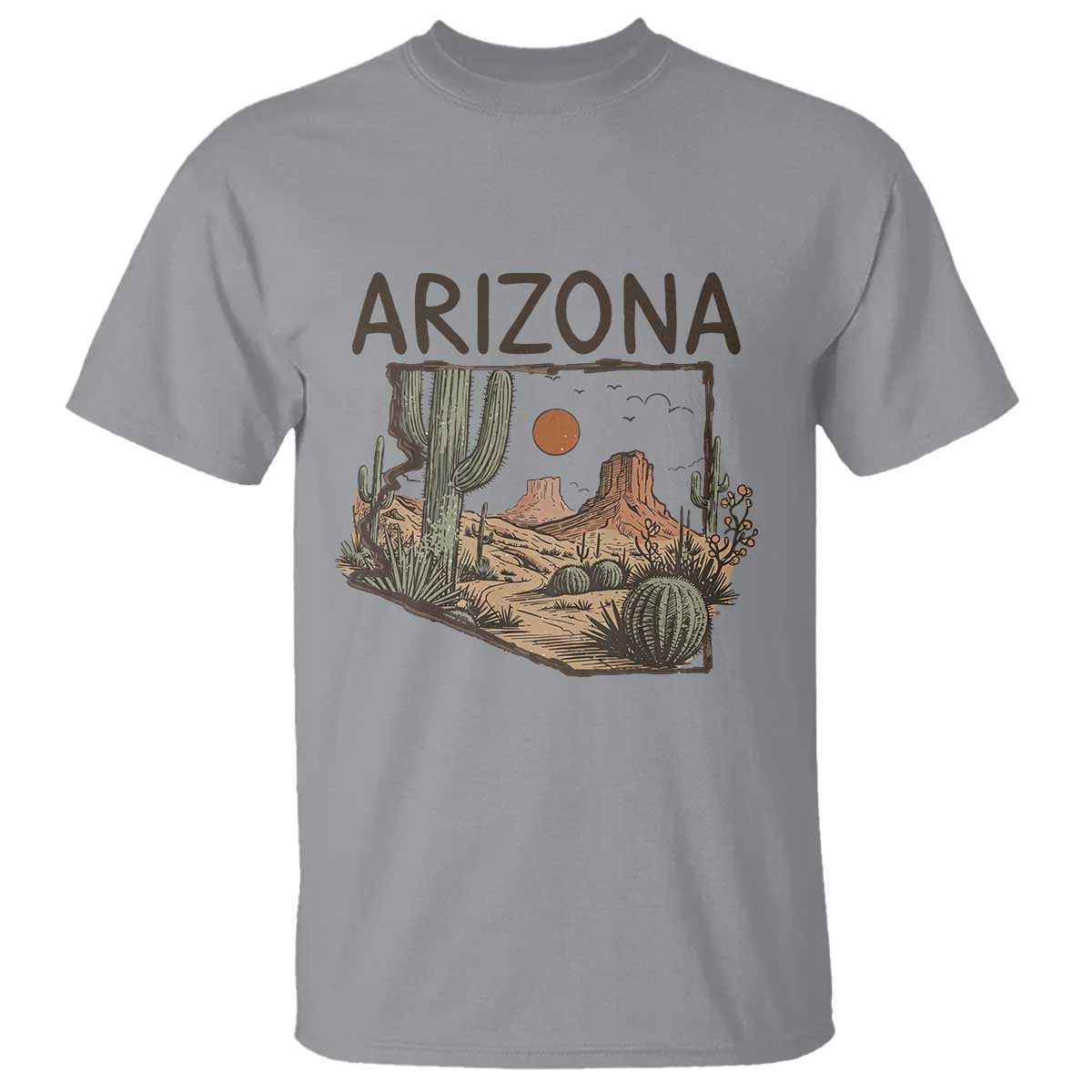 Arizona State Map Desert Landscape Cactus Southwest T Shirt TS14 Sport Gray Print Your Wear