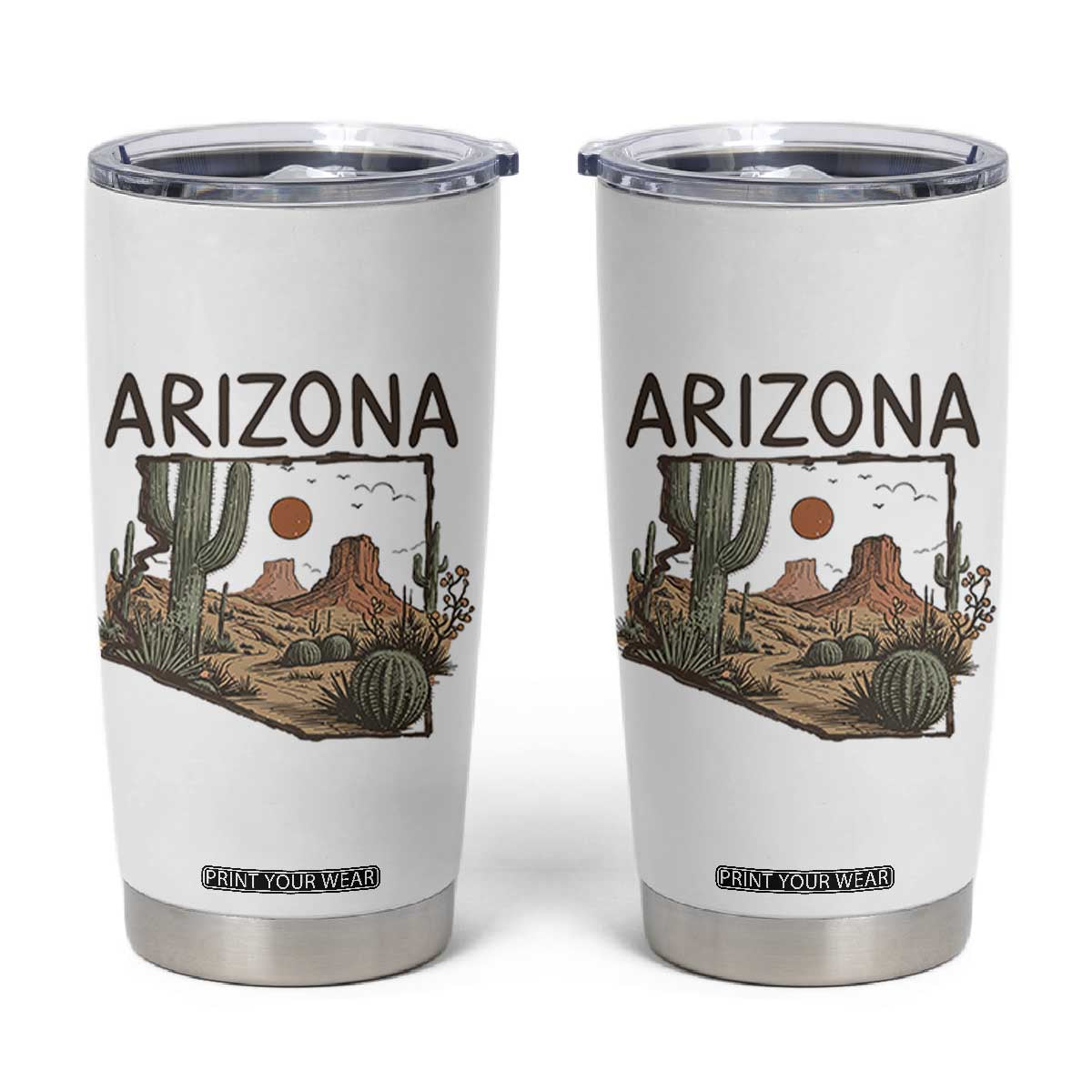 Arizona State Map Desert Landscape Cactus Southwest Tumbler Cup TS14 White Print Your Wear