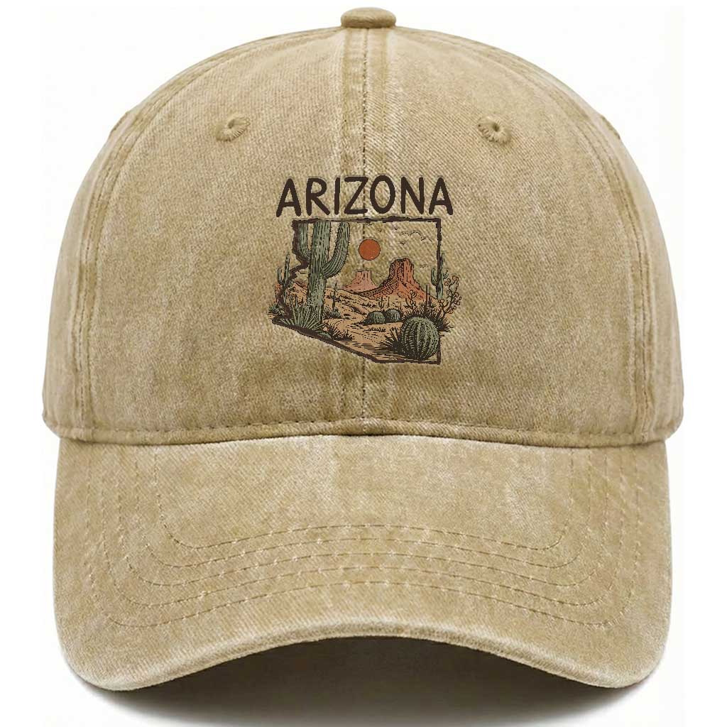 Arizona State Map Desert Landscape Cactus Southwest Washed Cotton Baseball Cap TS14 Print Your Wear