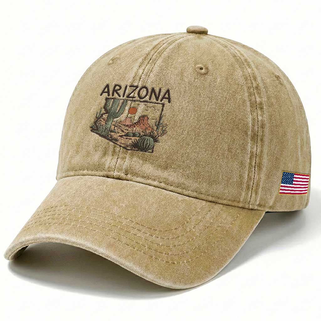 Arizona State Map Desert Landscape Cactus Southwest Washed Cotton Baseball Cap TS14 Print Your Wear