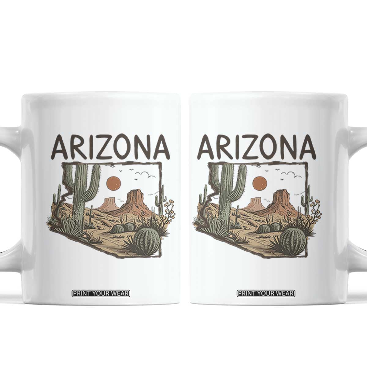 Arizona State Map Desert Landscape Cactus Southwest Coffee Mug TS14 White Print Your Wear