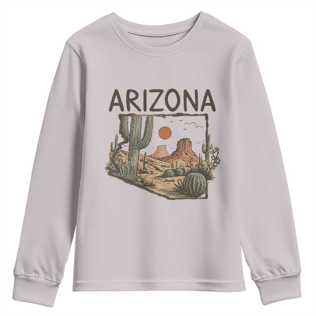 Arizona State Map Desert Landscape Cactus Southwest Youth Sweatshirt TS14 Ice Gray Print Your Wear