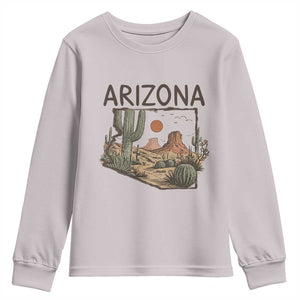 Arizona State Map Desert Landscape Cactus Southwest Youth Sweatshirt TS14 Ice Gray Print Your Wear